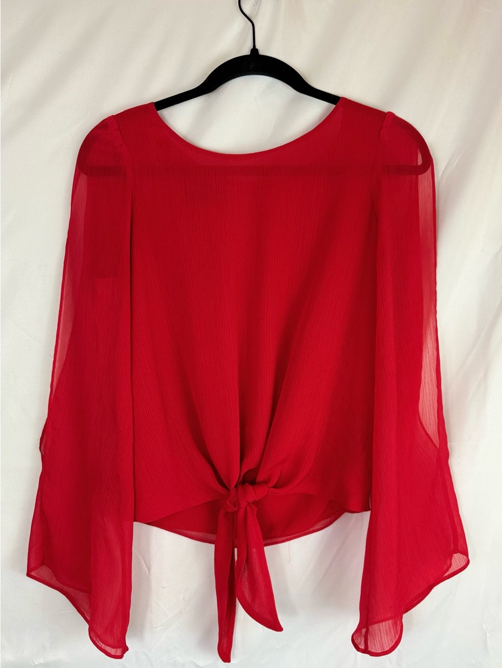 Bebe Sheer Sleeve Red Chiffon Blouse in Size Small